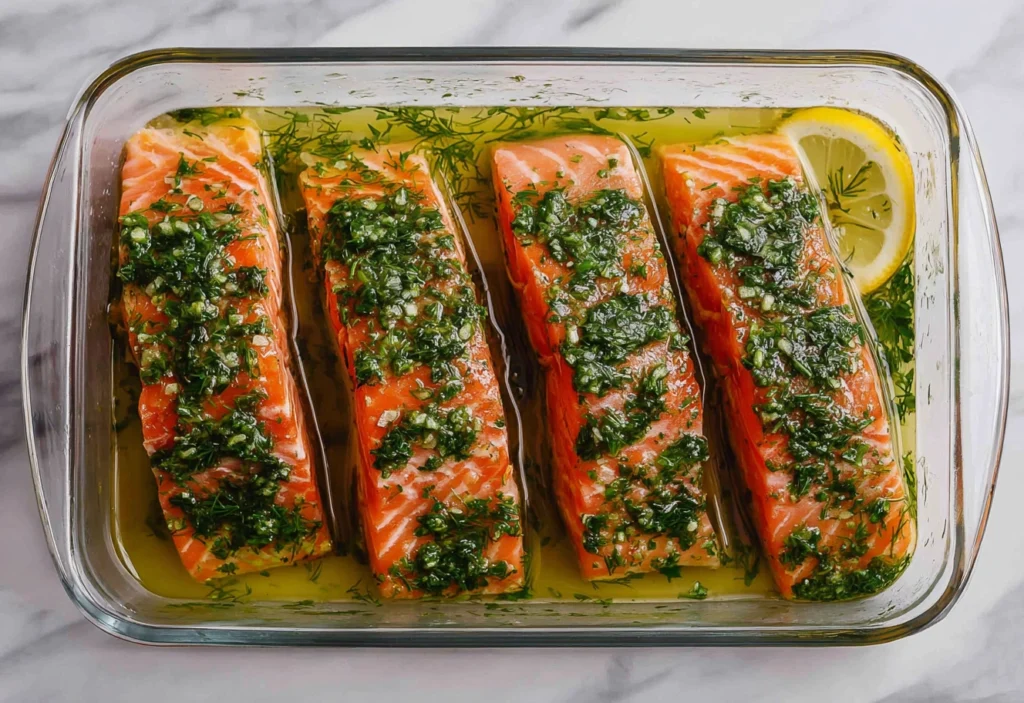 Lemon Garlic Herb Grilled Salmon Process