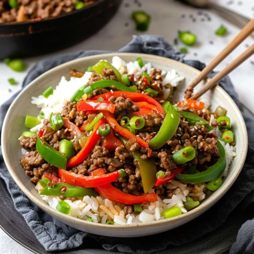 Asian-Inspired Ground Beef & Pepper Rice Bowls