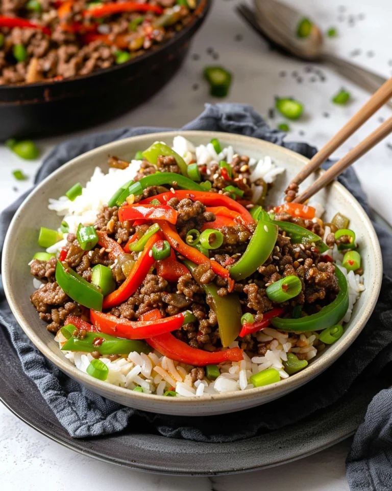 Asian-Inspired Ground Beef & Pepper Rice Bowls