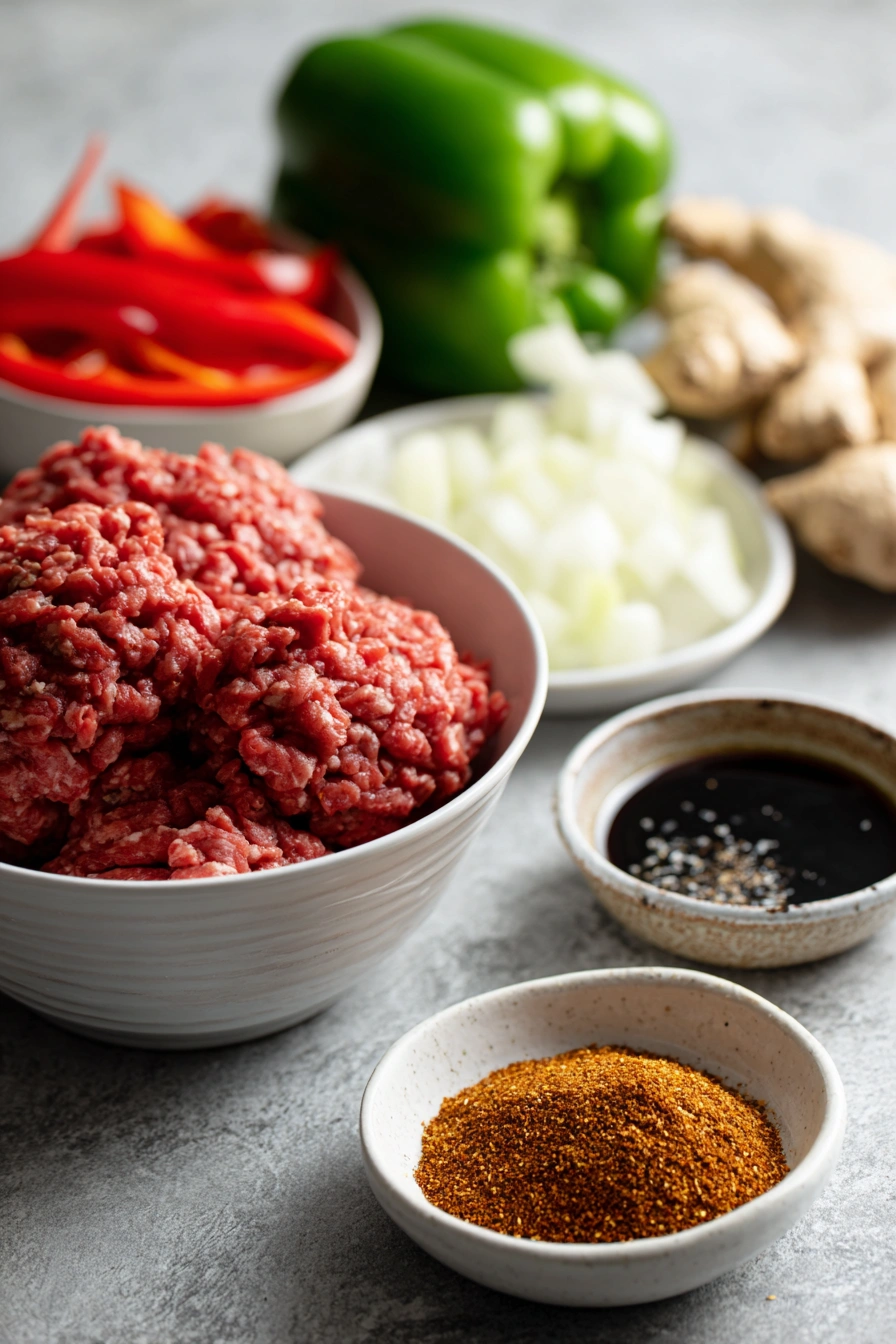 Asian-Inspired Ground Beef & Pepper Rice Bowls Ingredients