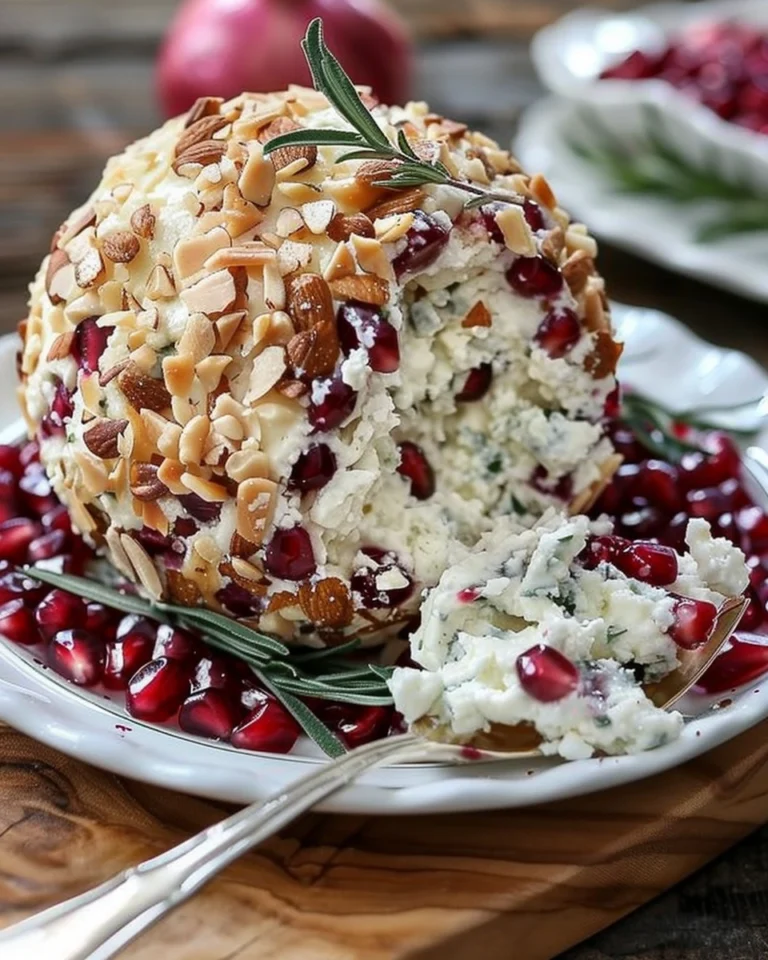 Pomegranate Jeweled White Cheddar, Toasted Almond and Crispy Sage Cheeseball