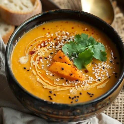 Spicy Sesame Carrot Soup with Red Lentils