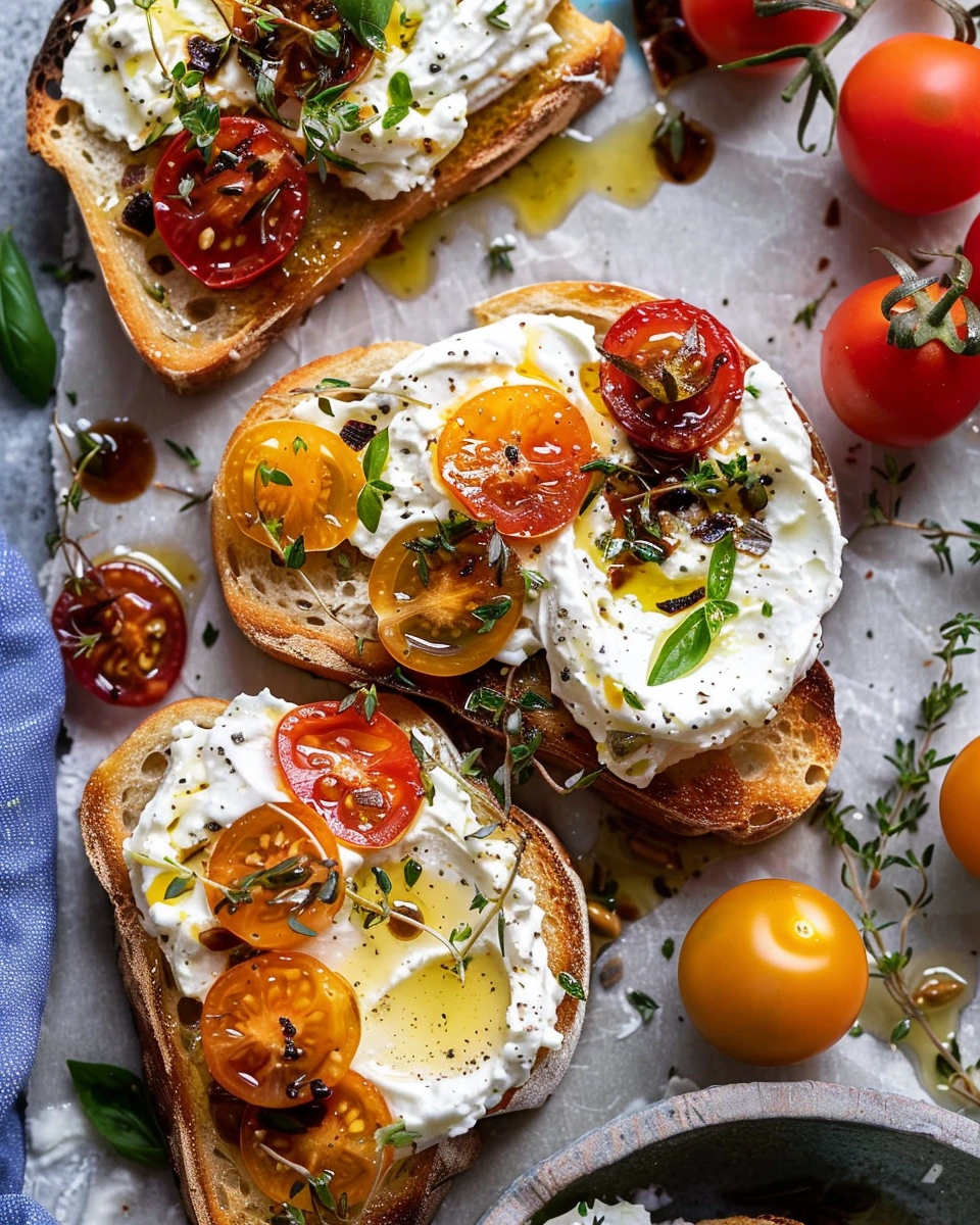 Whipped Ricotta Toast with Marinated Tomatoes