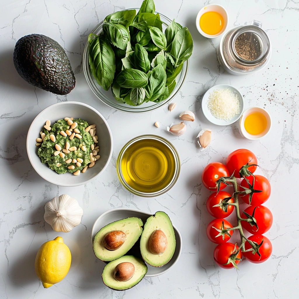 Pesto Tomato, Egg & Avocado Breakfast Salad Ingredients