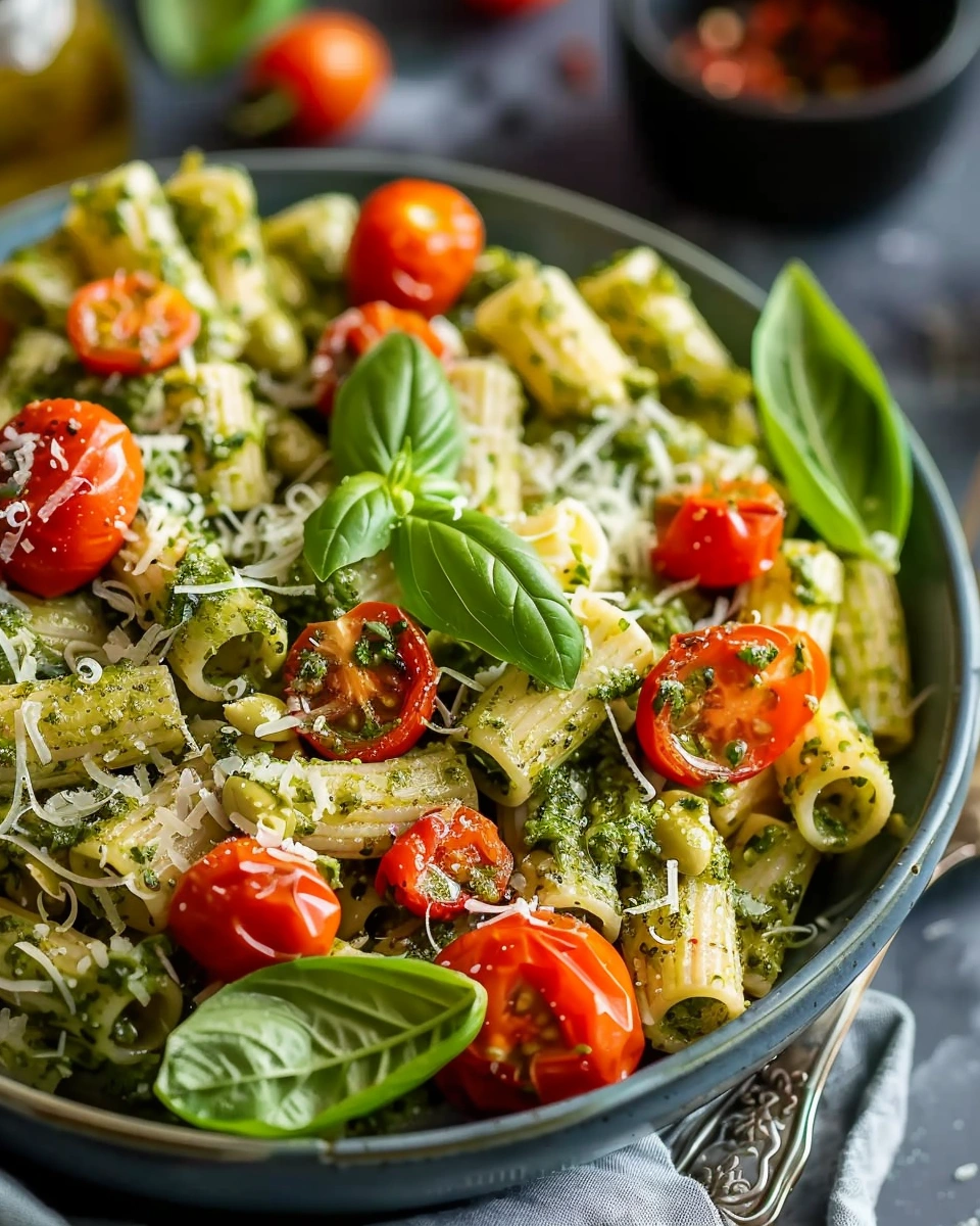 Pesto Pasta with Roasted Tomatoes