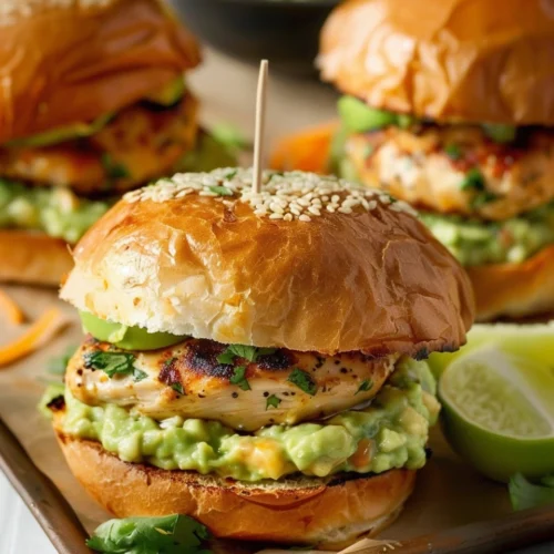 Cheddar Jalapeño Chicken Burgers with Guacamole