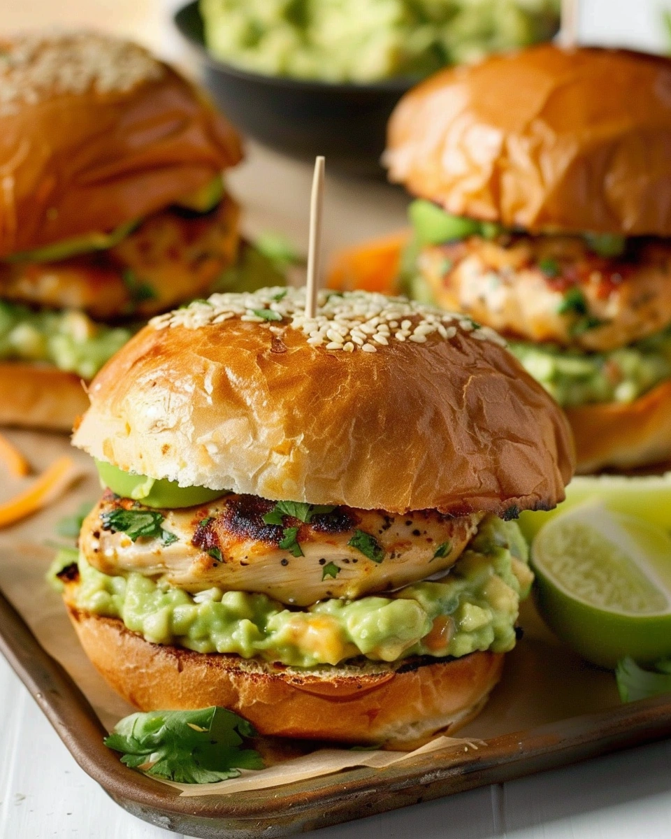 Cheddar Jalapeño Chicken Burgers with Guacamole