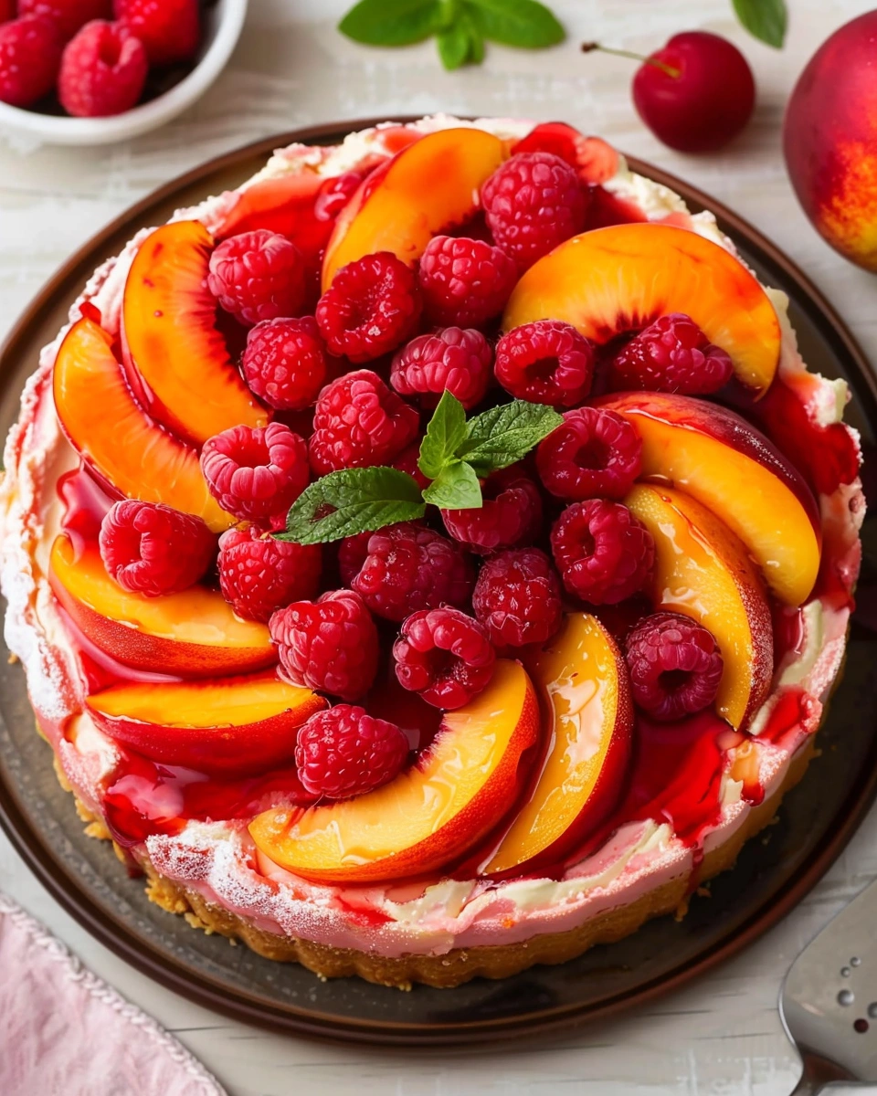 Raspberry Peach Cheesecake