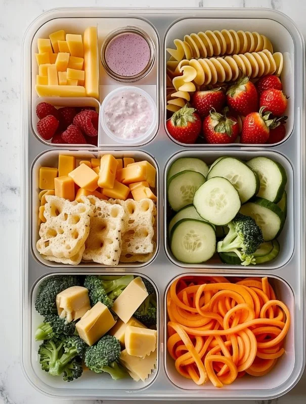 Colorful and nutritious school lunches packed for kids in reusable containers