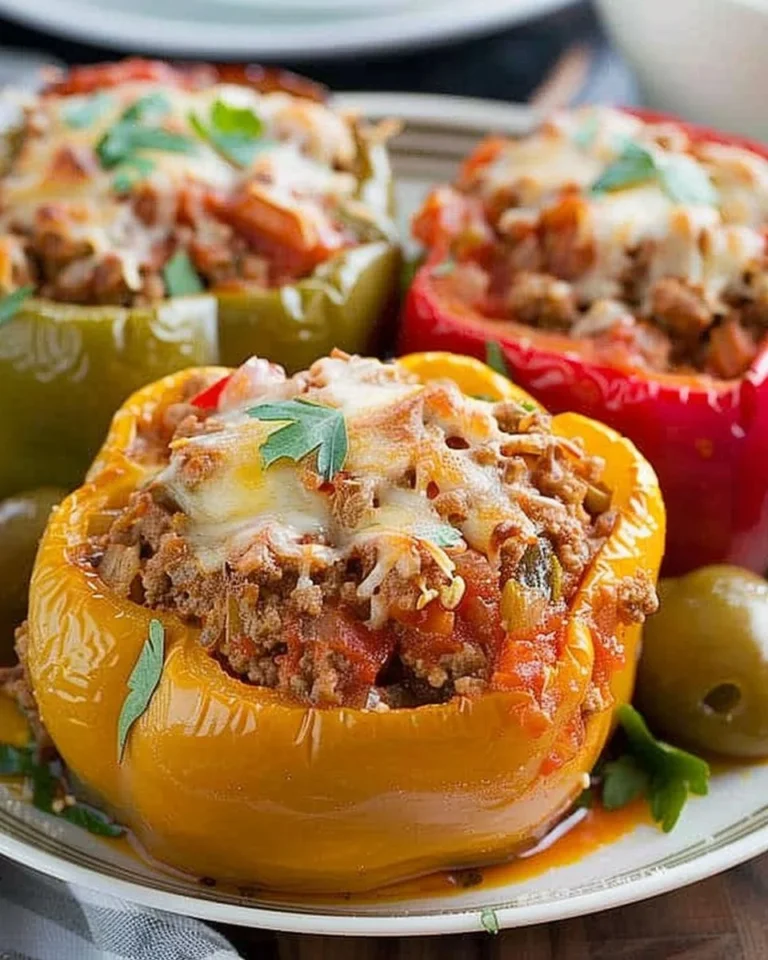 Delicious Crock Pot stuffed peppers filled with rice, meat, and vegetables.