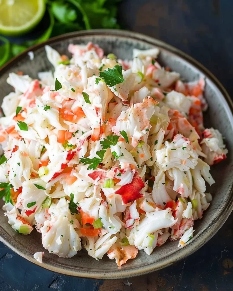 A bowl of easy crab salad with fresh ingredients and vibrant colors.