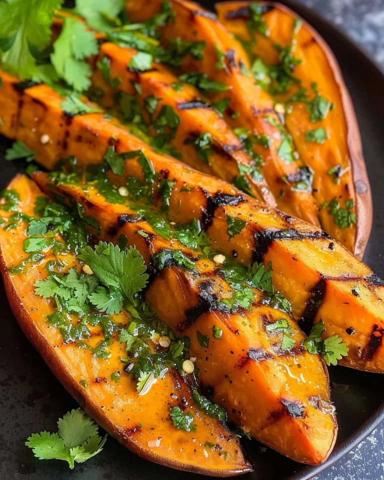Grilled cilantro-lime sweet potatoes on a barbecue grill