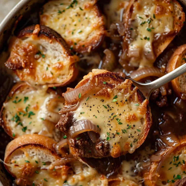 Delicious French Onion Beef Stew in a slow cooker with 5 ingredients