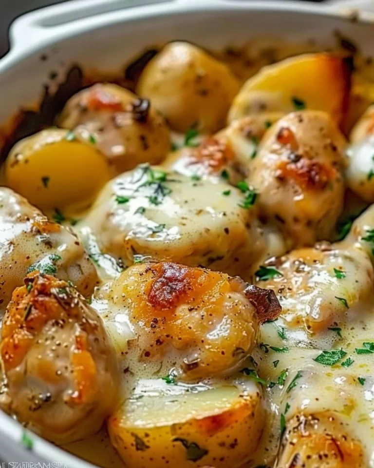 Juicy Garlic Parmesan Chicken and Potatoes cooked in a crockpot