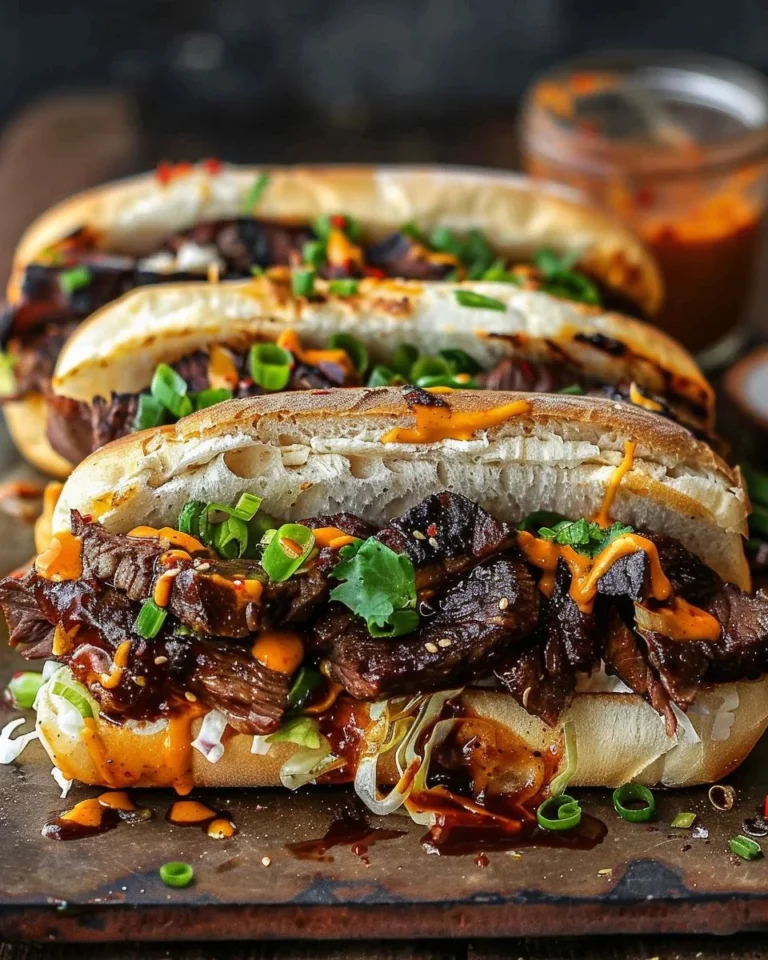 Delicious Korean steak sandwich with crispy elements, perfect for a quick lunch.