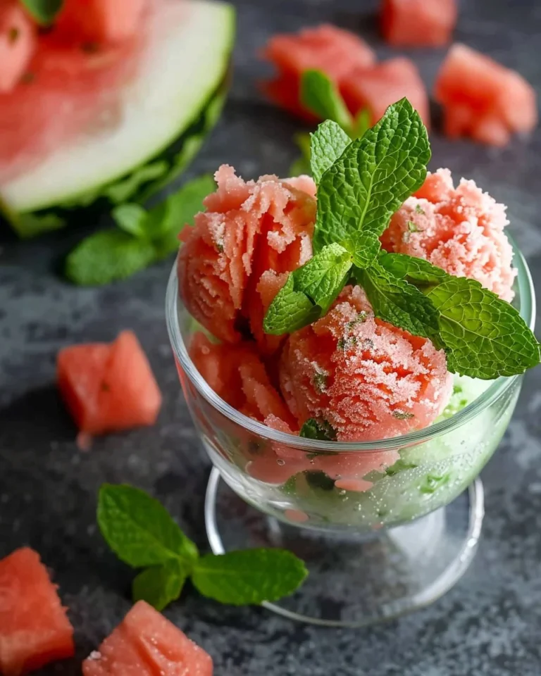 Refreshing mint ice cream with salted watermelon granita