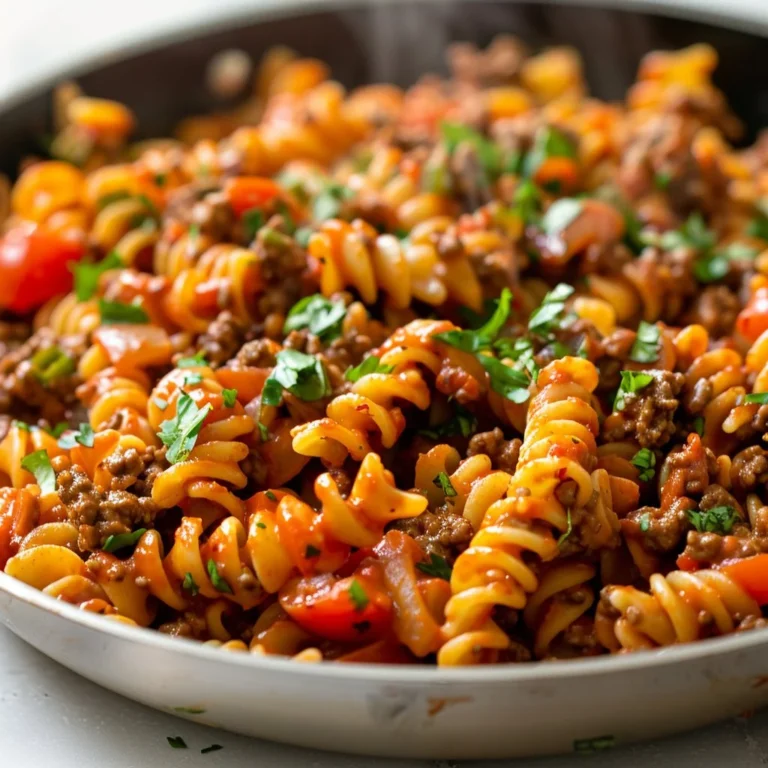 One Pot Beef Taco Pasta dish topped with cheese and cilantro