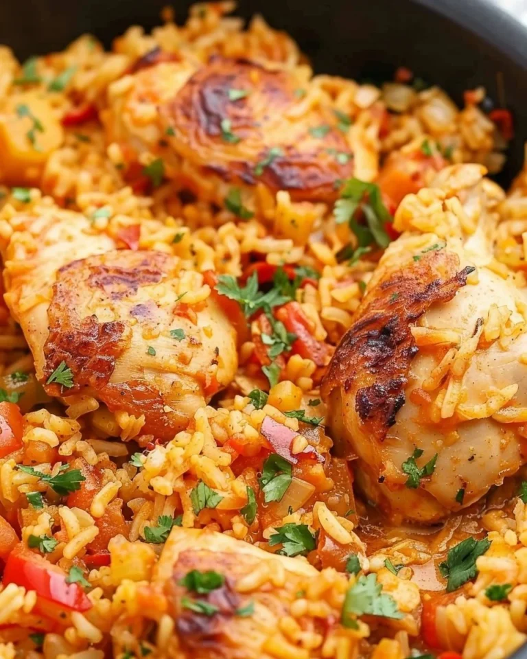 One Pot Queso Chicken and Rice served in a bowl with colorful ingredients
