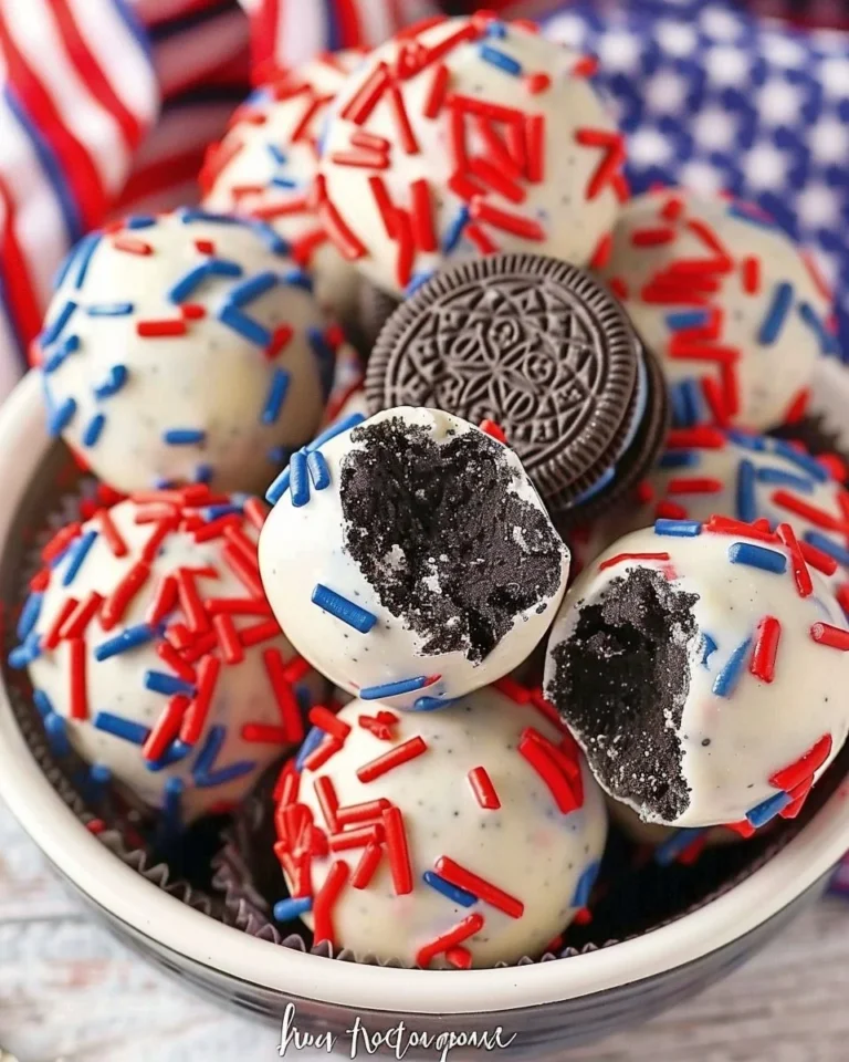 Delicious Patriotic Oreo Balls for 4th of July celebration.