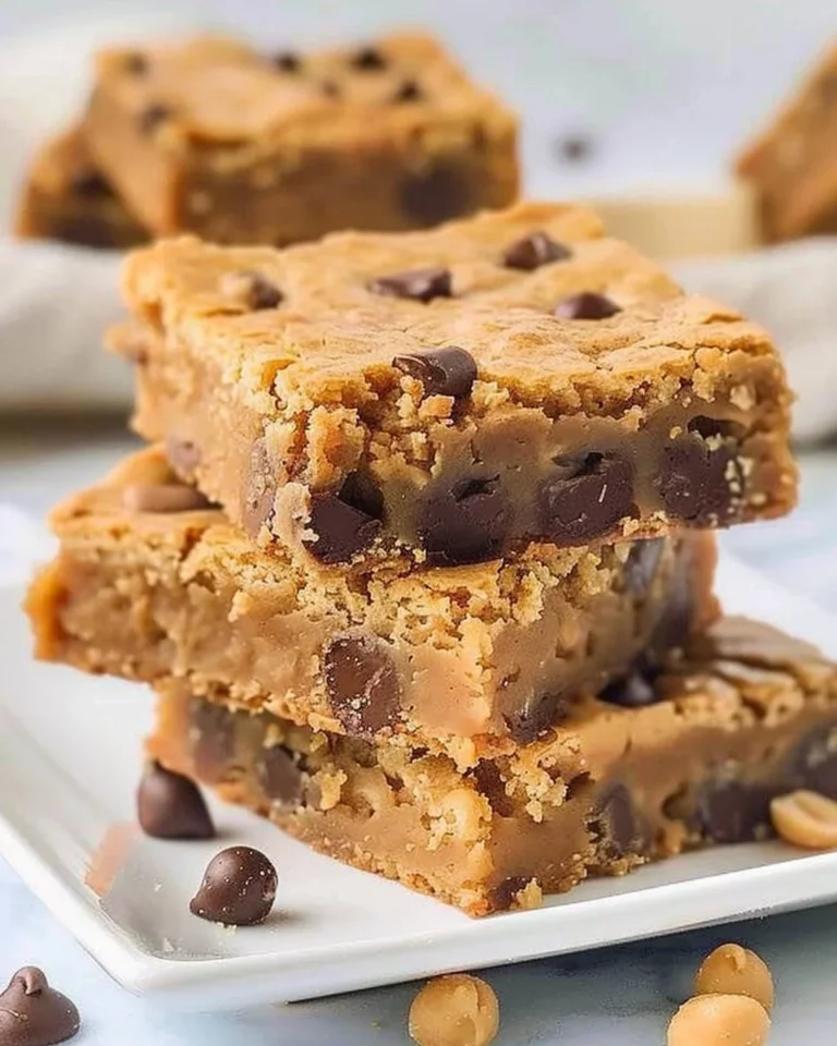Delicious peanut butter blondies fresh out of the oven, perfect for a quick dessert.