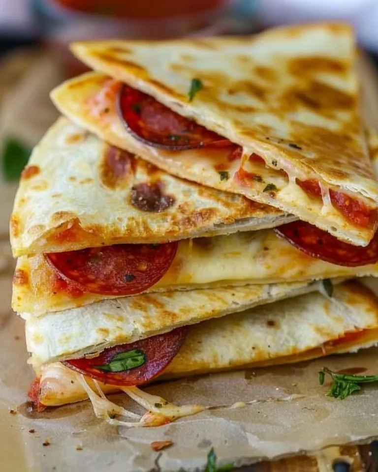 Delicious pepperoni pizzadillas served with dipping sauce, perfect for lunch.