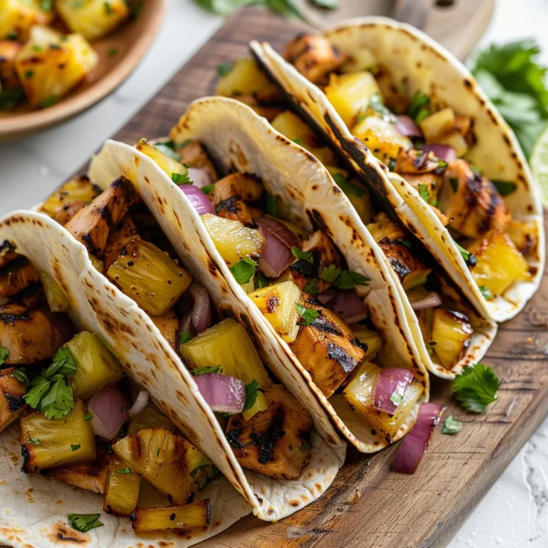 Delicious Pineapple Chicken Tacos served on a plate with fresh ingredients.