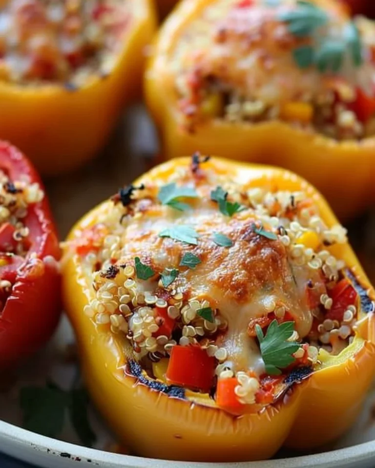 Quinoa stuffed peppers on a plate, showcasing a healthy meal prep option.