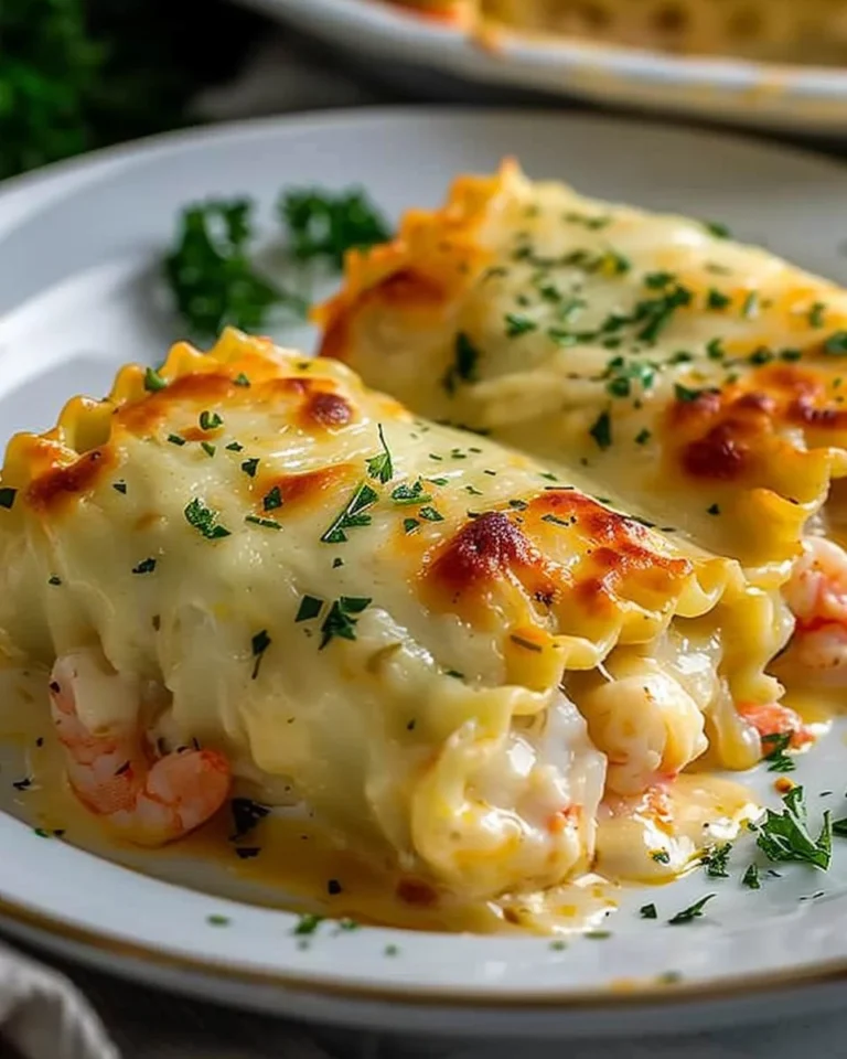 Delicious seafood lasagna roll ups served on a plate
