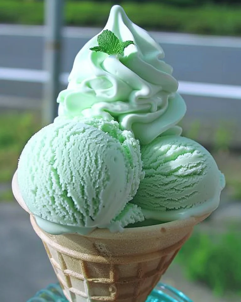 Delicious bowl of mint ice cream topped with sprinkles and chocolate