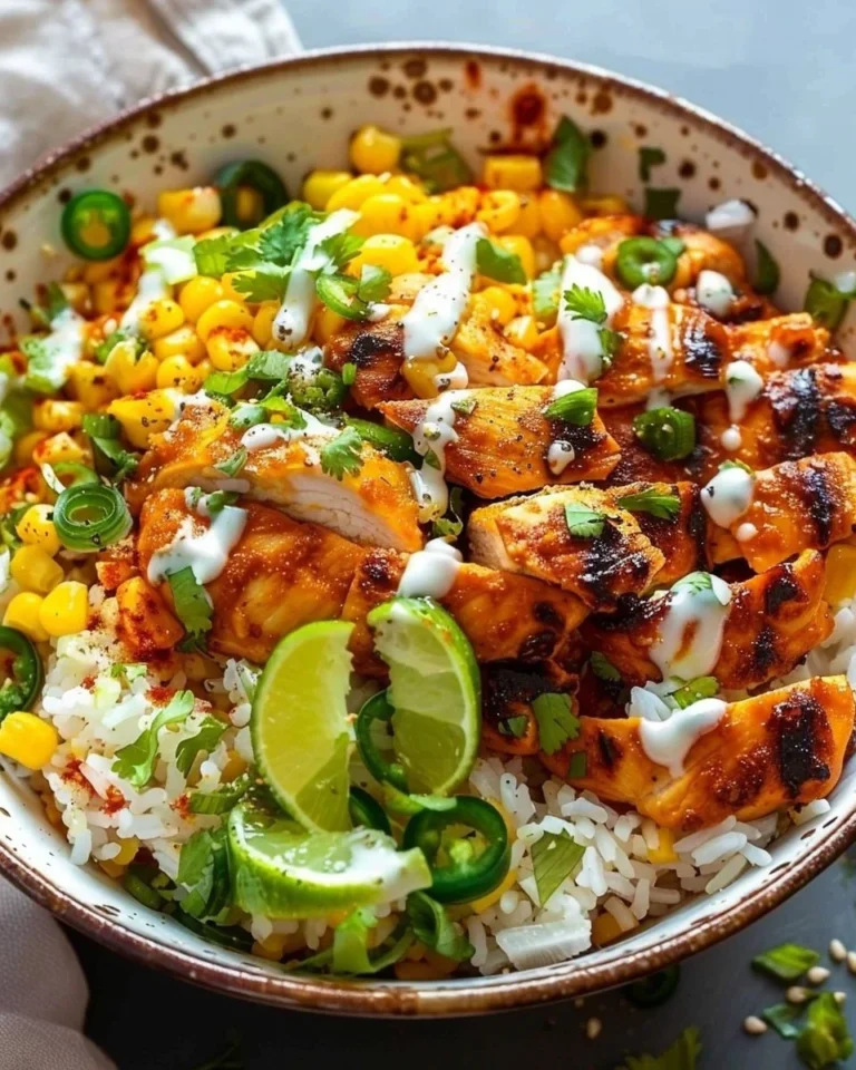 Delicious Street Corn Chicken Rice Bowl with juicy chicken and vibrant corn