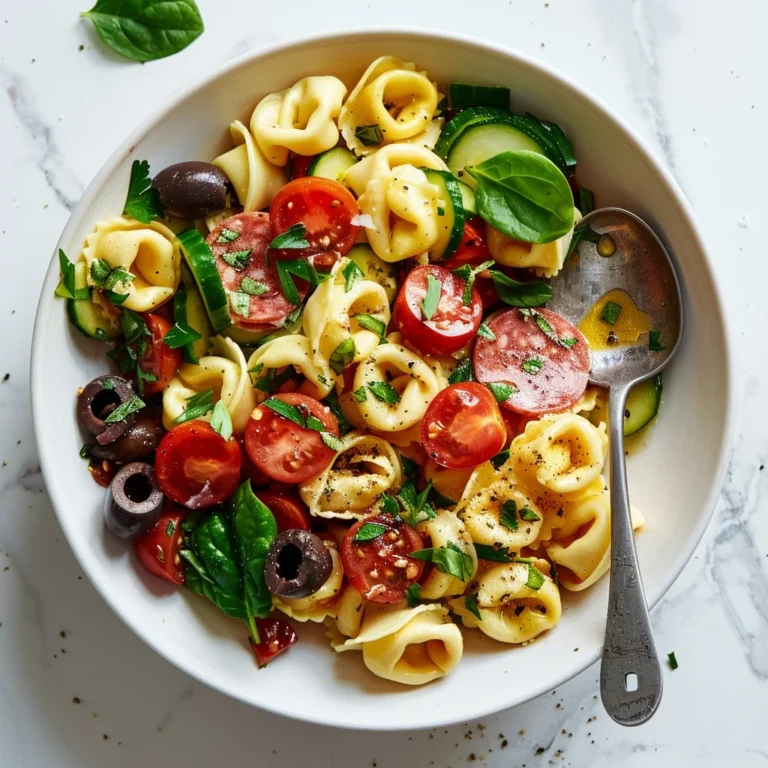 Delicious Tortellini Pasta Salad with fresh vegetables and dressing