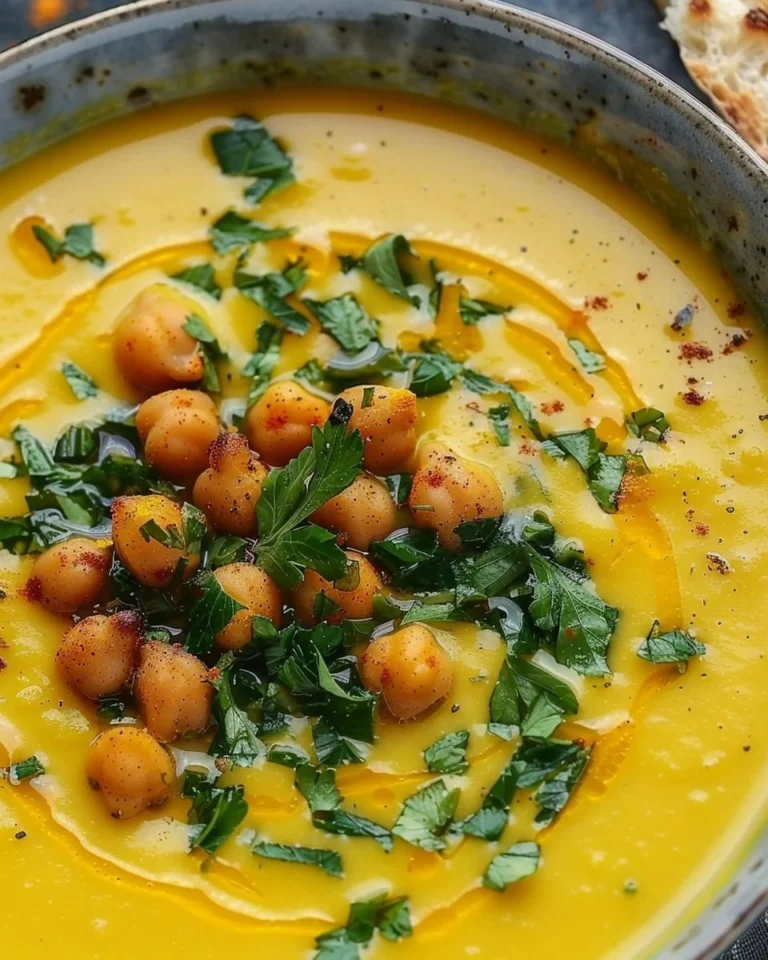 Bowl of flavorful Turmeric Chickpea Soup served with fresh herbs