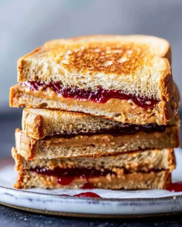 Air fryer PB&J sandwich with crispy crust and gooey filling