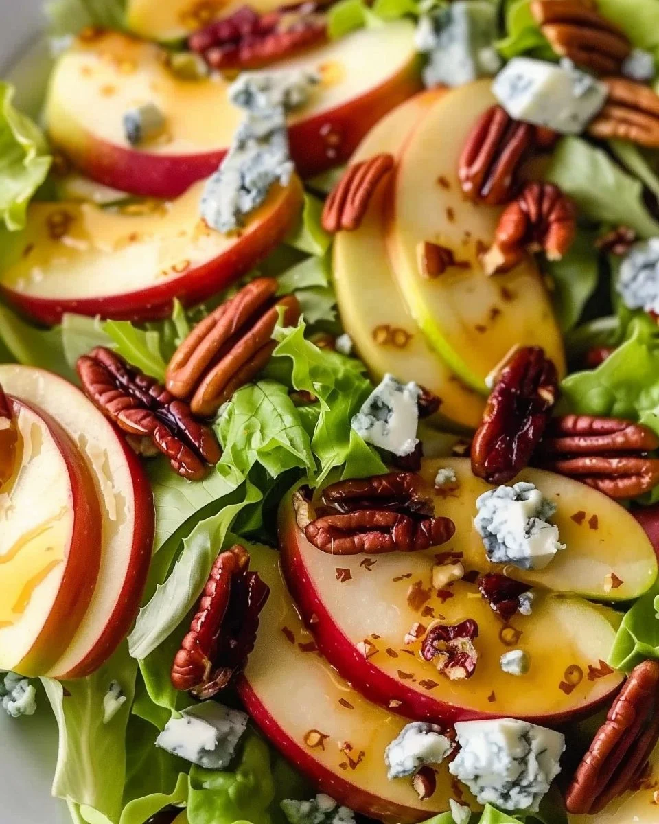 Fresh Apple Pecan Blue Cheese Salad with crunchy nuts and vibrant greens