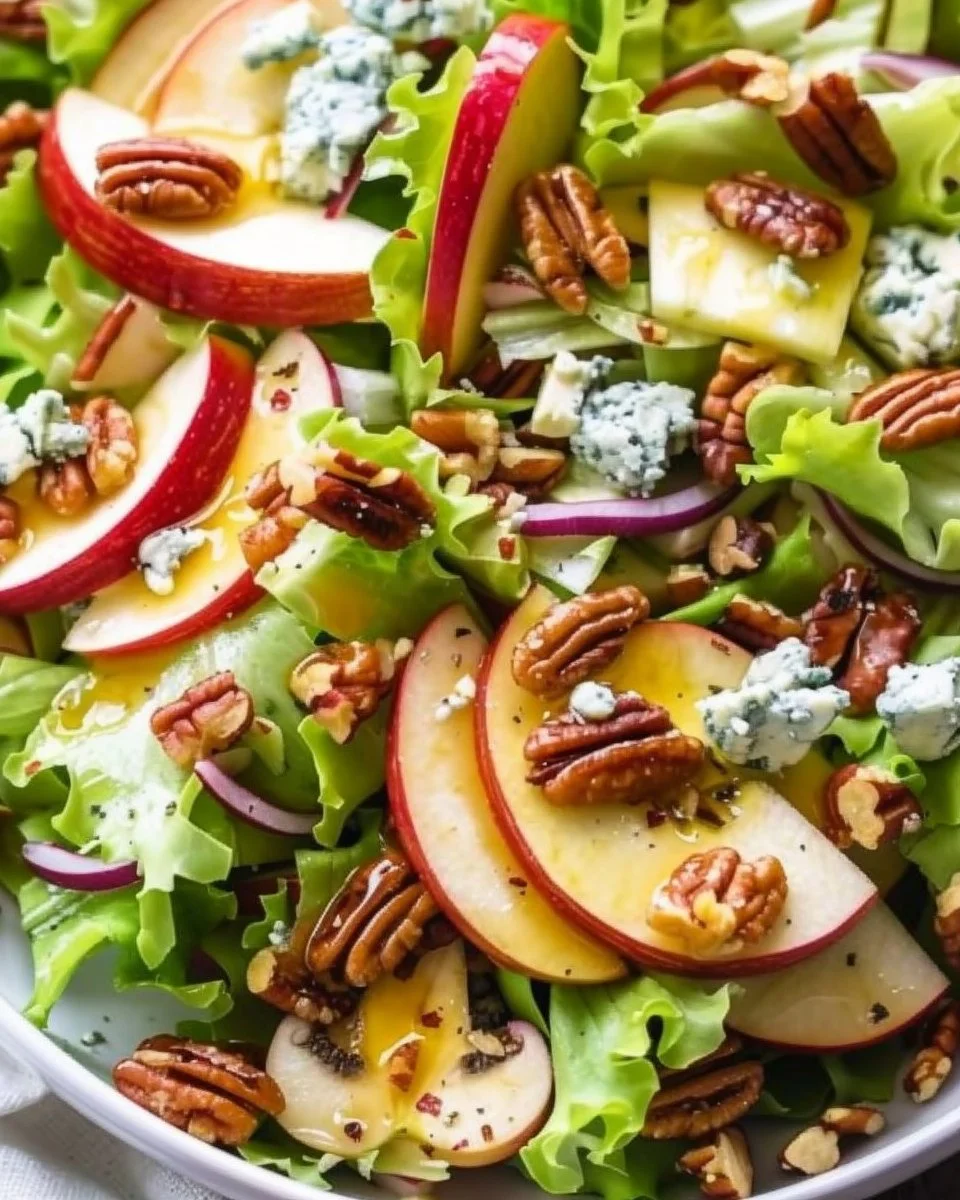 Apple Pecan Blue Cheese Salad | Receta de ensalada, Ensaladas, Comida | Apple blue cheese salad recipes, Apples and blue cheese salad, Pecan and apples in salad