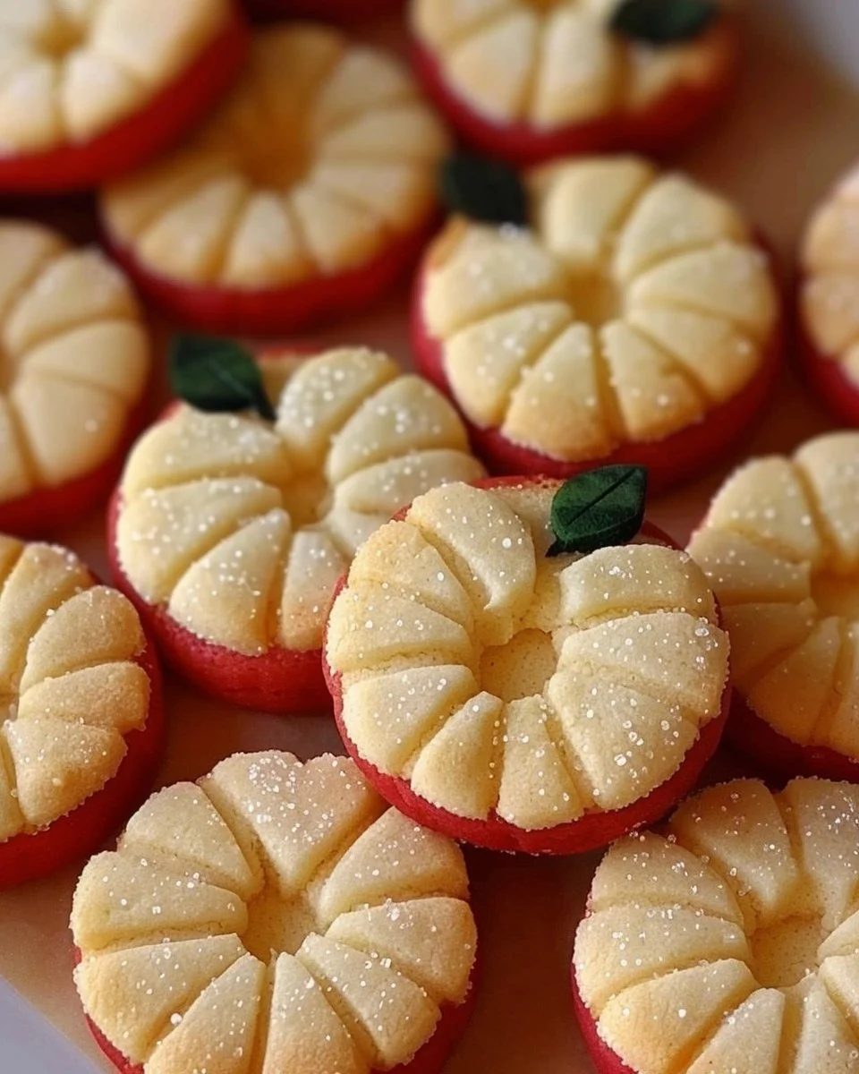 Delicious apple-shaped sugar cookies decorated with icing and sprinkles