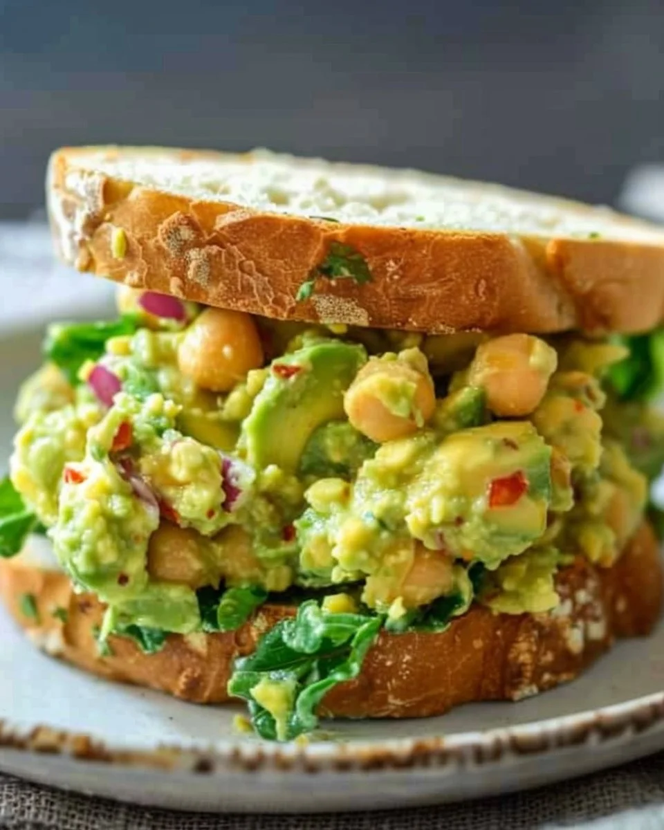 Avocado and Chickpea Salad Sandwich filled with fresh ingredients and flavors.