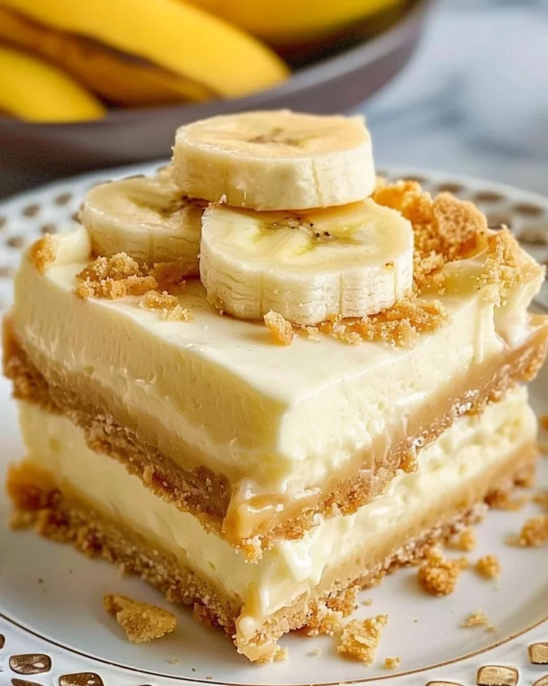 Delicious banana pudding bars recipe with creamy layers and fresh bananas.