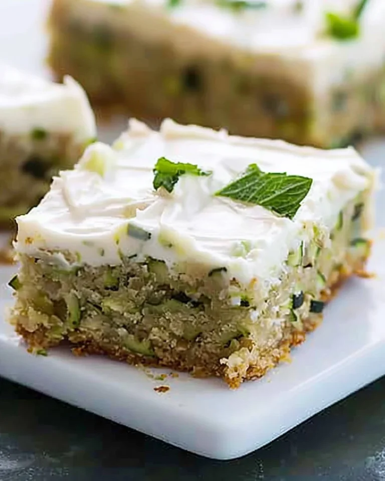 Delicious homemade zucchini bars with icing on a plate