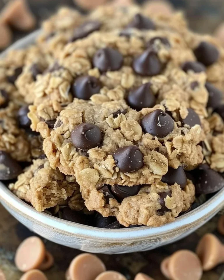 Delicious chocolate chip cookies made with peanut butter and oatmeal