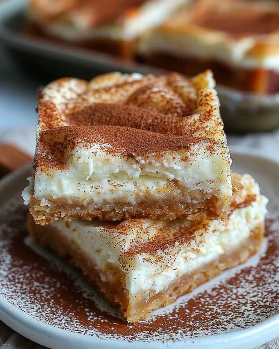 Delicious churro cheesecake bars topped with cinnamon sugar
