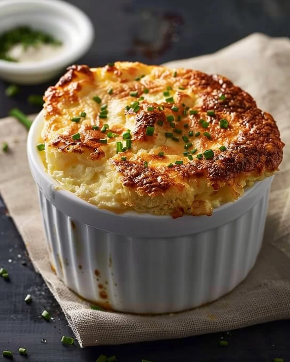 Crab and Gruyère Soufflé with Chive Cream