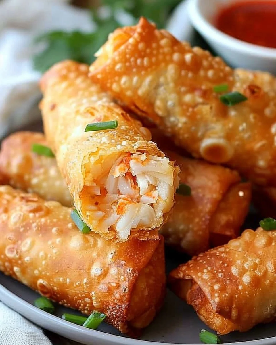 Delicious Crab Rangoon Egg Rolls ready to be served as an appetizer