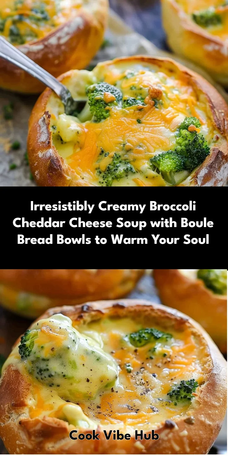 Creamy Broccoli Cheddar Soup with Boule Bread Bowls