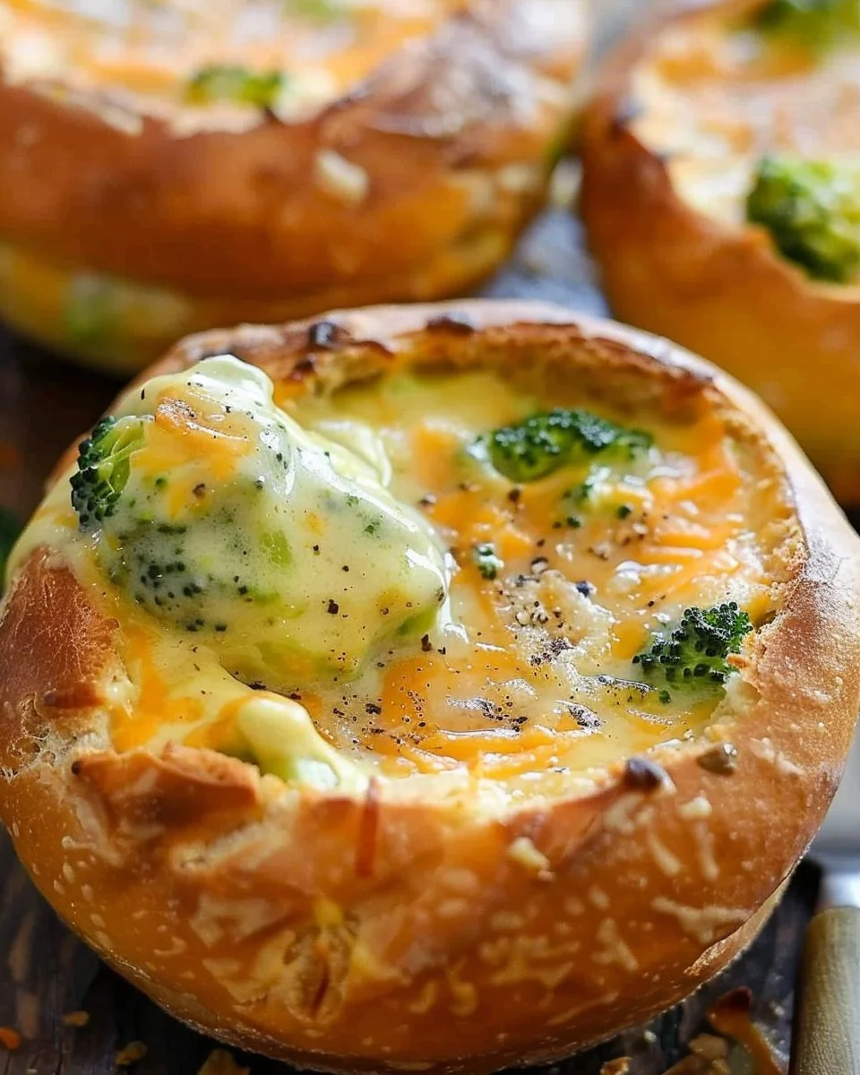 Creamy Broccoli Cheddar Cheese Soup with Boule Bread Bowls