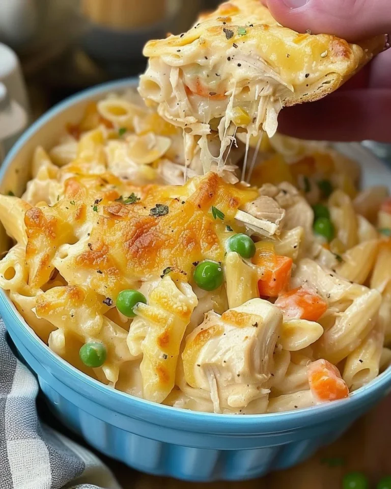 Delicious Crock Pot Chicken Pot Pie Pasta topped with herbs in a bowl.