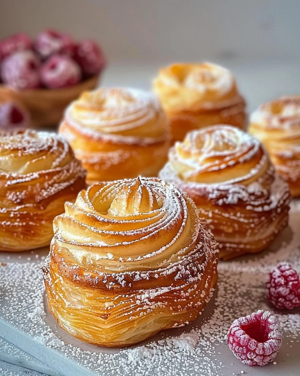 Freshly baked cruffins with a flaky exterior and fluffy interior