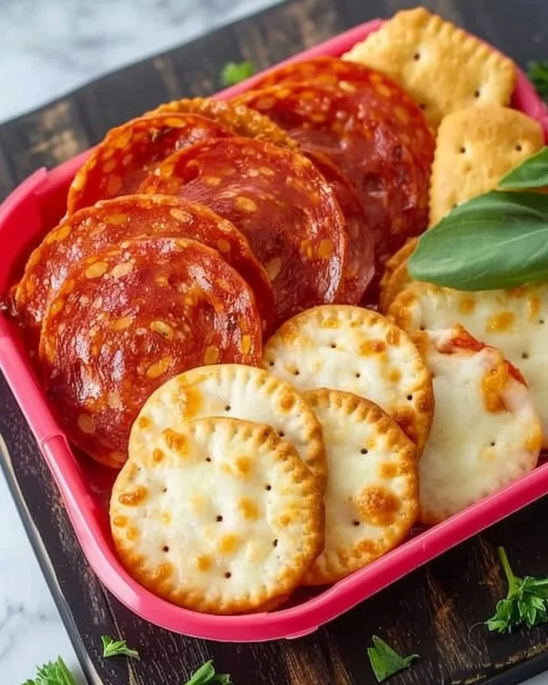 A plate of homemade DIY pizza crackers with cheese and toppings