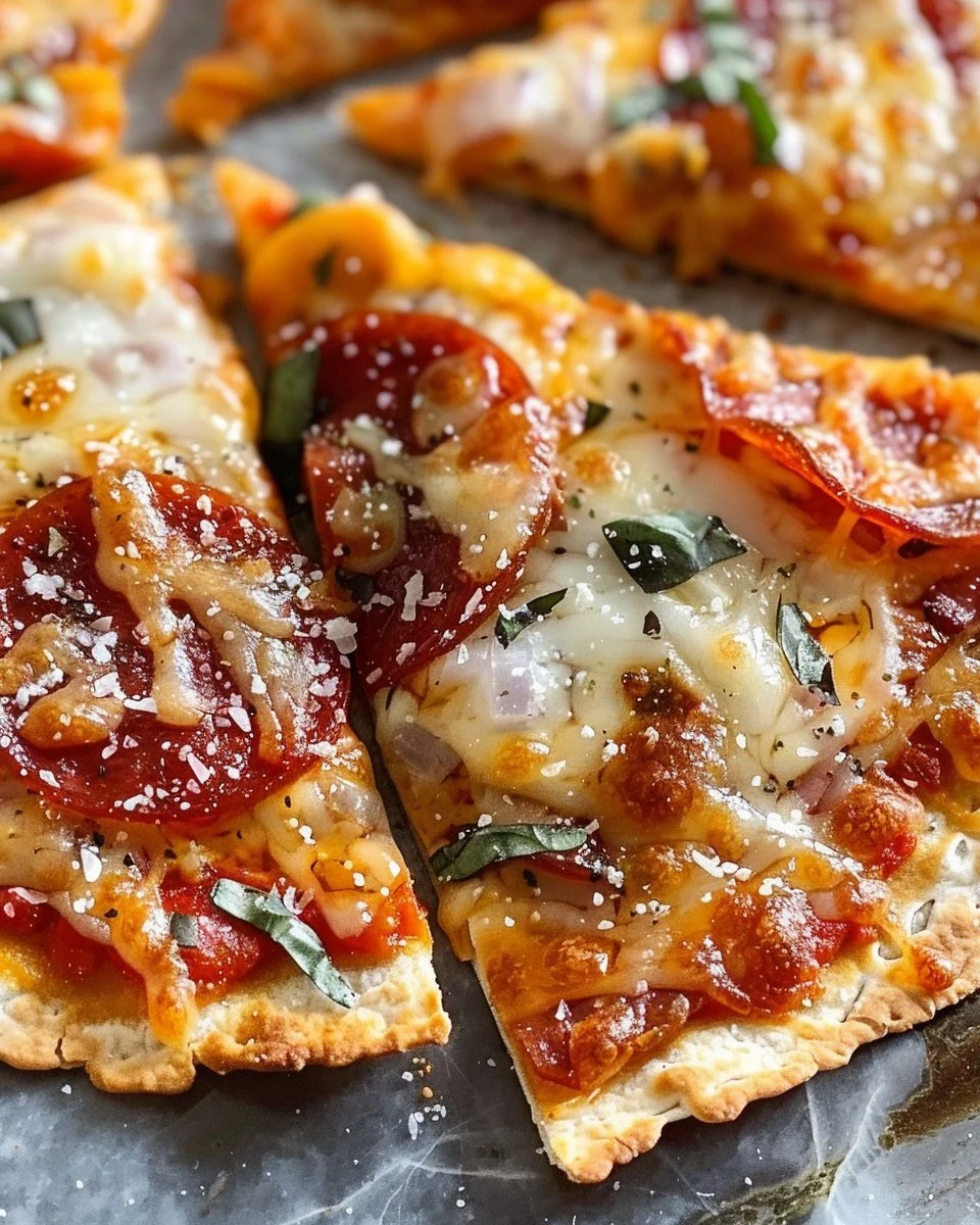 Easy 5-Minute Air Fryer Tortilla Pizza topped with cheese and pepperoni