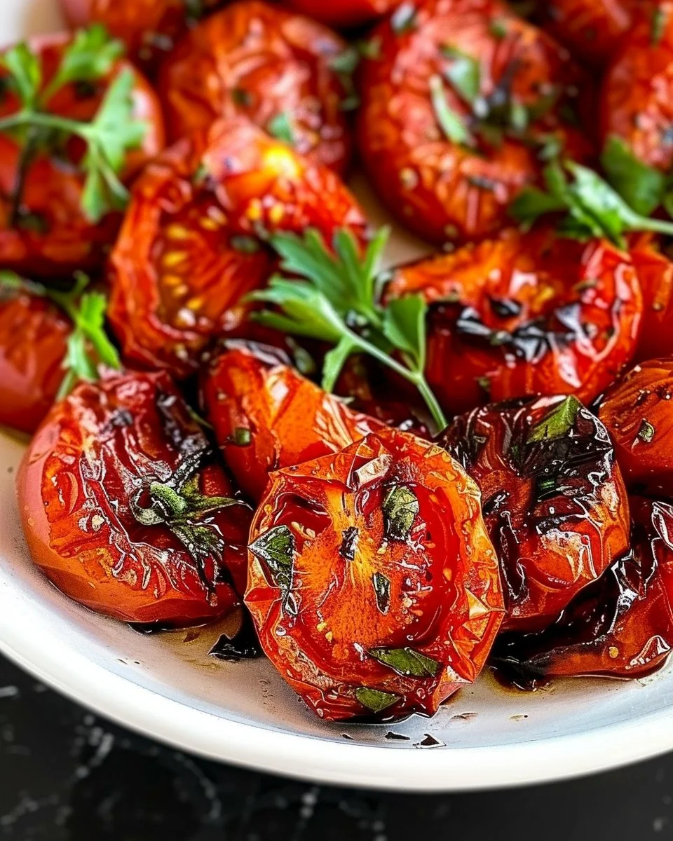 Fire-roasted tomatoes on a wooden cutting board
